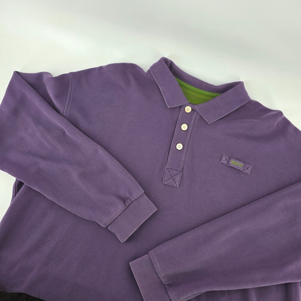 Orvis Mens Purple Cotton Pique Long Sleeve Fly Fishing Polo Rugby Shirt Size XXL